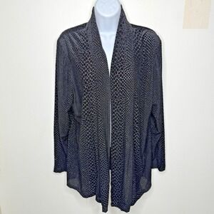 MSK Cardigan Sweater Womens 2X Black Open Front Metallic Animal Print Sparkle